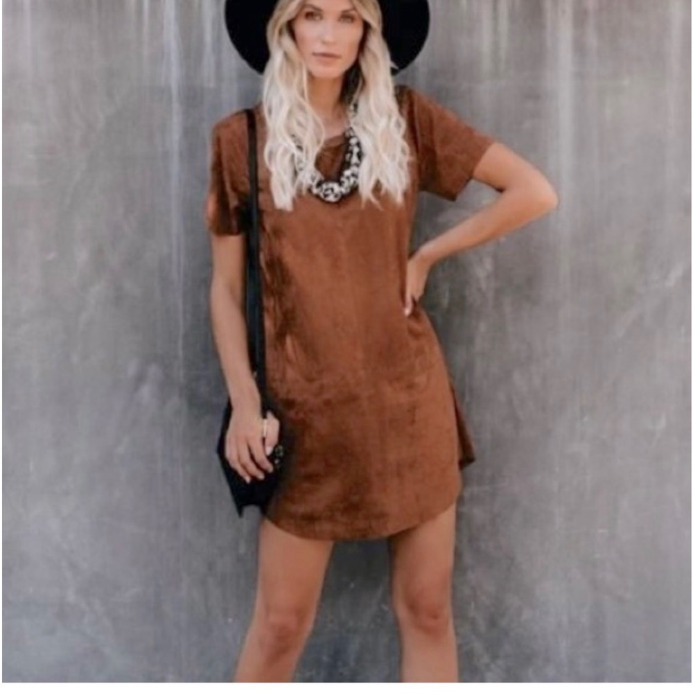 VICI faux suede mini dress in camel/tan size L